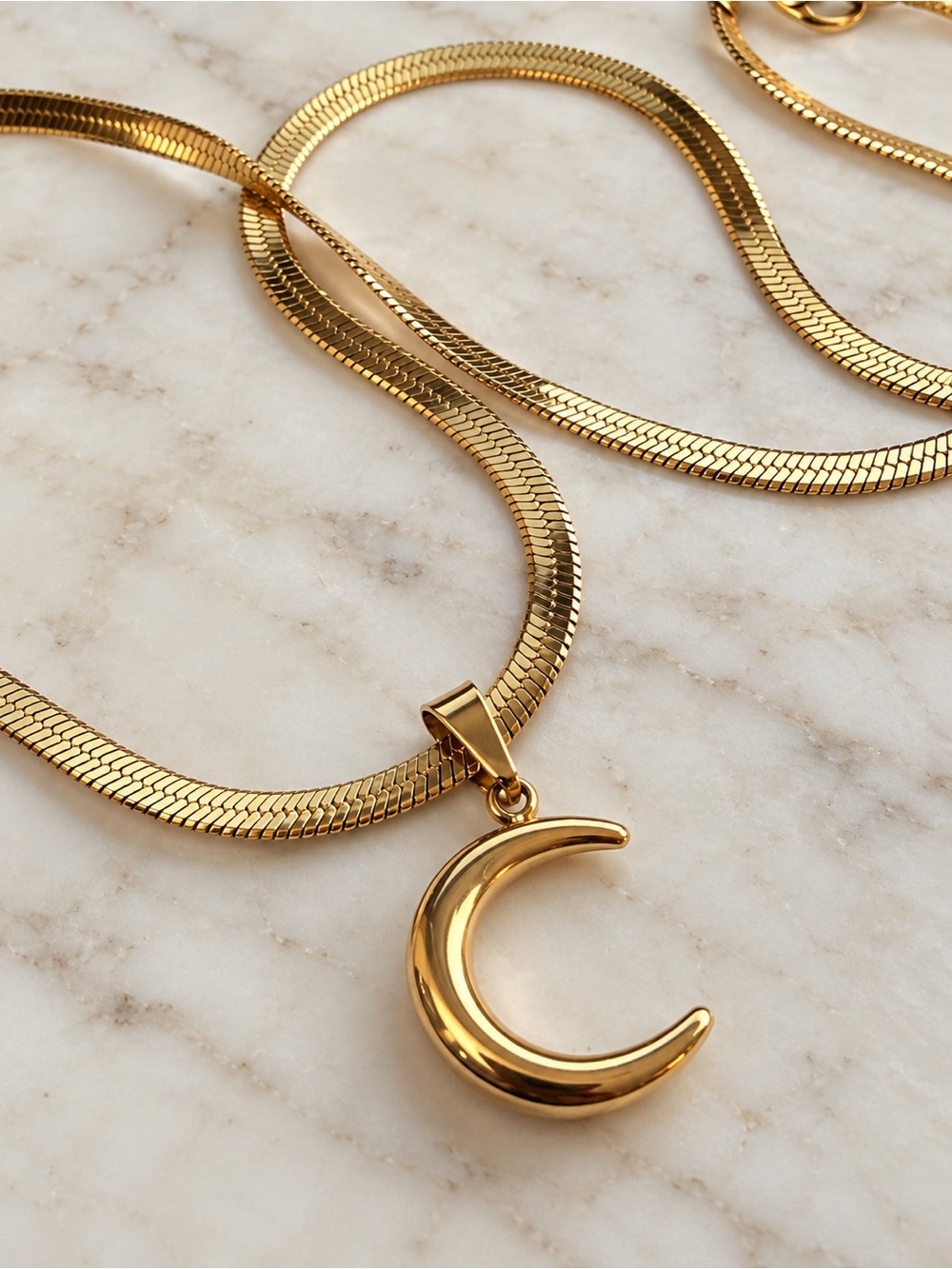 Gold Plated Crescent Moon Pendant Necklace - Women Jewelry